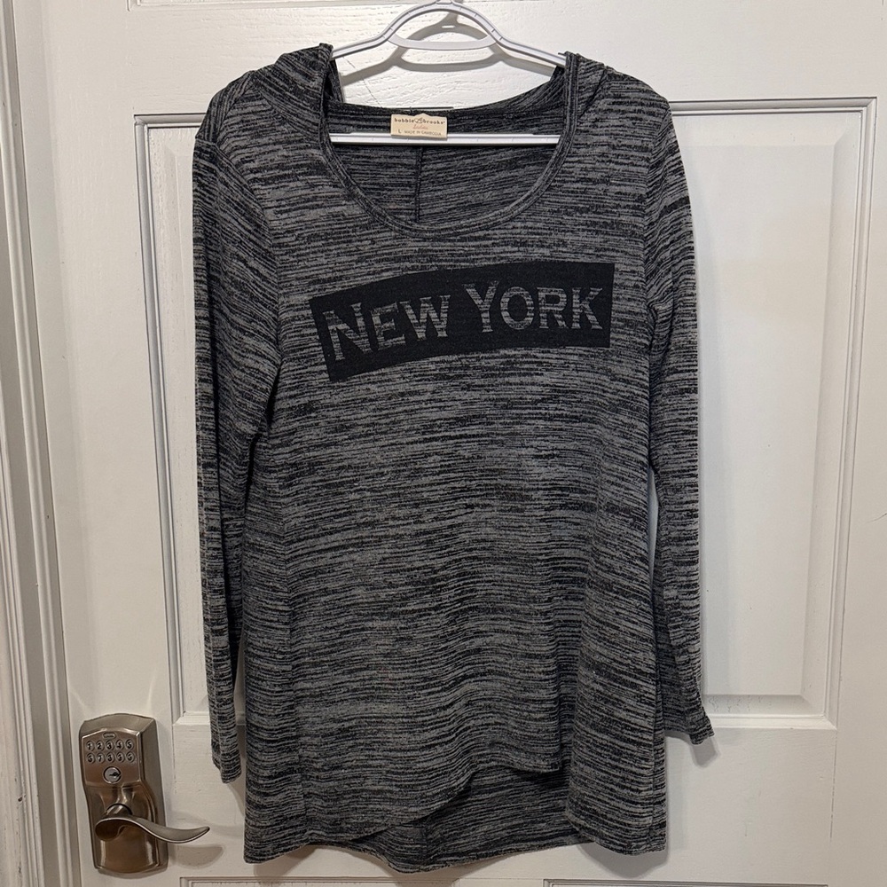 Bobbie Brooks Black and Gray Long Sleeve 'New York' Top with Hood